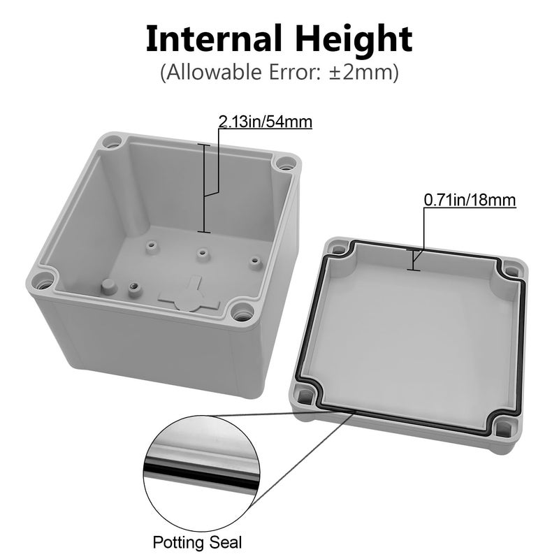 LeMotech Junction Box IP67 Waterproof Dustproof ABS Plastic Project Box for Electrical Outdoor Enclosure Gray 4.9 x 4.9 x 3 inch (125 x 125 x 75 mm) - Image 4